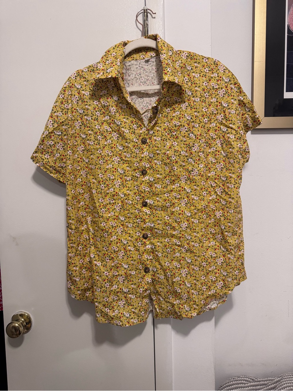 Yellow Floral Short-Sleeve Button-Up Shirt